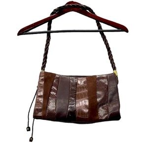 Relic Brown Faux Leather Purse Vegan Handbag 80s Inspired Patchwork Shoulder Bag